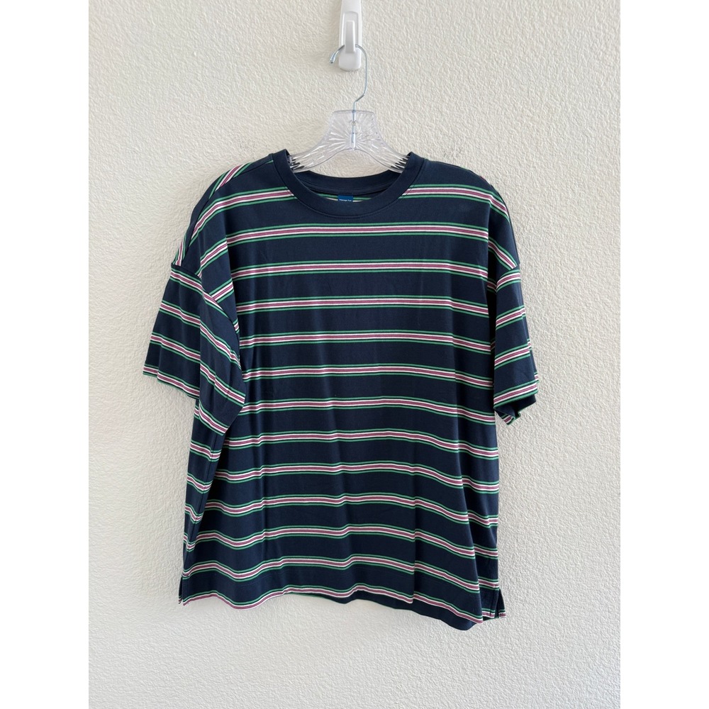 Old Navy Vintage Tee Navy Blue Pink Green Striped Cotton T-Shirt Large